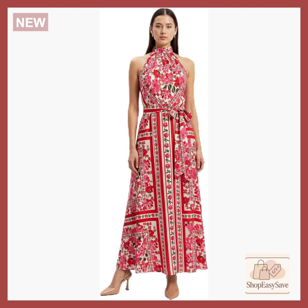 Halter Maxi Dress Floral Print Elegant Day-to-Night A-Line Silhouette